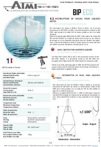 Fiche technique interrupteur de niveau BIP ECO